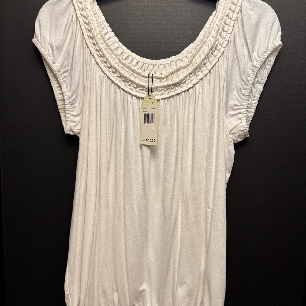 Max Studio White Ruched Cap Sleeve Blouse